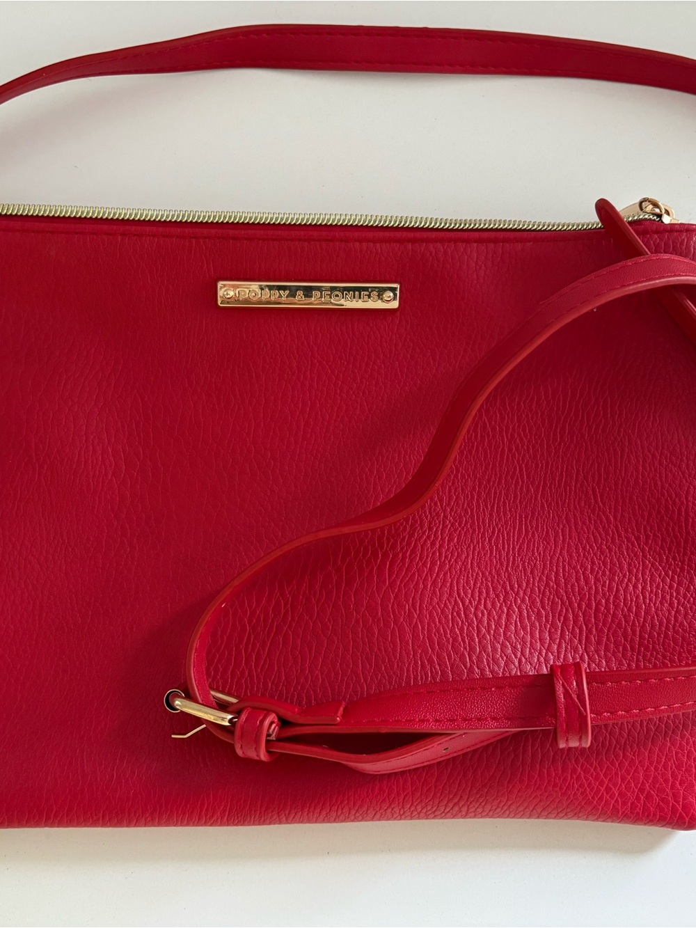 Poppies and Peonies Red Crossbody with Gold Hardware